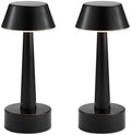 2 Pack Small Cordless Table Lamp for Restaurant, Black Metal Lamp by Buynow