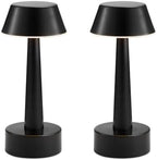 2 Pack Small Cordless Table Lamp for Restaurant, Black Metal Lamp by Buynow