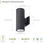 ASD 2 Light Cylinder Outdoor Sconce Lights, Black 120W E26 ETL 2 Pack - Image 2