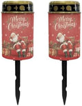 Poceacles Christmas Cemetery Candle Grave Lights Outdoor Waterproof Decoration Pathway Lights Garden Solar Candle for Garden Lawn Decor, Santa Claus Red Print, 2 Pack by Poceacles