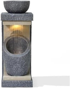 LuxenHome Water Fountain Outdoor, 32 Inch Resin Cascading Water Fountains Indoor with LED Lights, Modern Garden Decor, Small Waterfall Fountain, Outdoor Fountains and Waterfalls Garden Decor by LuxenHome