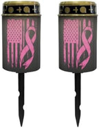 Poceacles Solar Outdoor Lights Solar Grave Lights Cemetery Candles Decorative LED Automatic Flameless Candle, Pink Ribbon American Flag, Pack of 2 by Poceacles