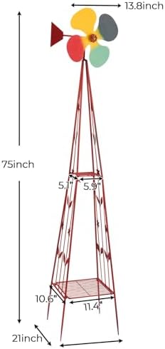 6.2ft Metal Garden Windmill for Yard - Garden Decor Wind Spinners Outdoor, Large Colorful Whirligig Spinners Wind Sculpture Weather-Resistant for Patio Farm Coastal Areas Red - Image 3