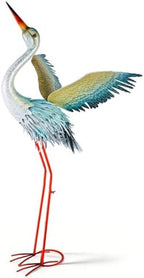 40" Metal Crane Garden Statue, Large Outdoor Heron Sculpture by ViteenLight