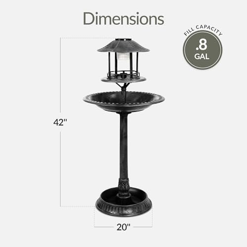 Best Choice Products Solar Outdoor Bird Bath Vintage Resin Pedestal Fountain Decoration for Yard, Garden w/Planter Base, Feeder, Decorative Bird Cage, Fillable Stand - Black - Image 2