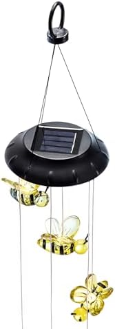 Alpine Corporation QLP832SLR Outdoor Solar Powered Wind Mobile with LED Bee Lights, LED Solar Lawn Décor, 27", Multicolor by Unknown