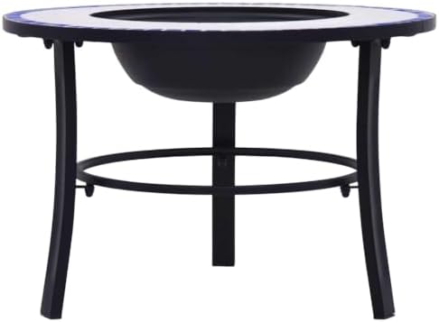Blue White Ceramic Fire Pit 26.8 Inch Outdoor Wood Burning with Stand - Image 3