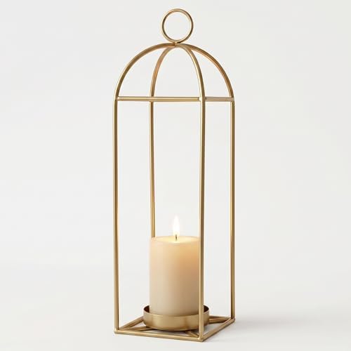 22.2" Outdoor Decorative Lanterns, Metal Candle Lanterns, Farmhouse Lantern Decor, Antique Gold Iron Lantern Candle Holders for Fireplace Mantel, Table Centerpiece,Home Decor by SHOHAYTO
