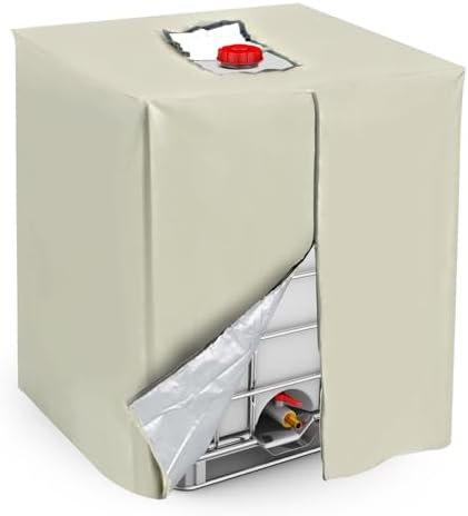MECCANIXITY Zipper IBC Tote Cover 275 Gallon, 420D Heavy Oxford Waterproof Sunshade Rain Barrel Water Tank Protective Cover for 1000L Outdoor Garden, (39.37 x 47.24 x 45.66 Inch, Beige) by MECCANIXITY