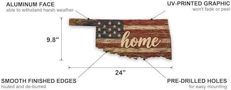 Oklahoma "Home" State Shape Sign — Vintage American Flag Wall Decor — UV-Printed Aluminum (Not Real Wood) — Patriotic State Pride Art for Indoors & Outdoors — Made in USA - Image 2