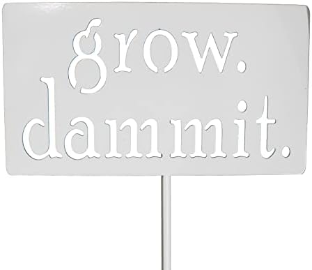 Grow. Dammit. Metal Garden Stake 20 to 28 Inches Tall (Large 28", White Speckled) by Handmade