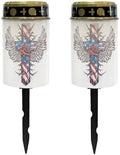 Poceacles Cross Solar Lights Outdoor for Garden Lawn Cemetery Grave Decorative Cemetery Solar Candle Grave Flameless Candle for Outside Home Decorations, American Flag Wings Rose Cross, Pack of 2 by Poceacles