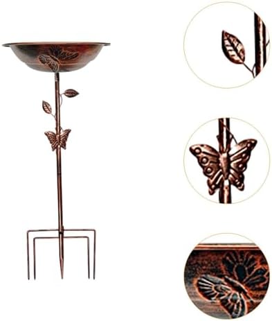 Bird Bath Bowl Outdoor Birdbath Birdfeeder Iron Decor Metal Stake Patio Stand Spa Decoration Vintage Copper Iron Build for Long, Red Bronze Butterfly - Image 2