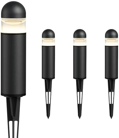 GOODSMANN Landscape Lighting 4PK Low Voltage Landscape Lighting 3W 60 Lumen LED Landscape Bollard Lights Outdoor 2700K Warm White Black with Cable Connectors Replaceable LED Bulbs by GOODSMANN