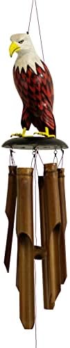 Cohasset Gifts Bamboo Wind Chime | #175BE | Bald Eagle Bamboo Wind Chime | Wood, Outdoor, Home Décor for Decks, Garden, Porch | Majestic Brown & White | by CohassetGiftsGarden