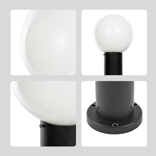 35.5" Outdoor Post Light, Modern Outside Bollard Light with Opal Glass Globe, Black Aluminum Pathway Lamp Post Light for Walkway Driveway Patio Garden, Hardwired, E26 Bulb Not Included - Image 6