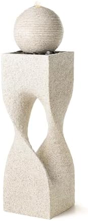 Glitzhome Outdoor Water Fountain, Outdoor Fountain with Pebbles, Pump and LED Light, 36.5" H Polyresin Modern Geometric Pedestal and Sphere Waterfall Fountain Water Feature for Garden, Patio, Yard - Image 7