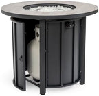 30'' Concrete Round Gas Fire Pit, 50,000 BTU Steel Outdoor Fire Tables, Fire Table with Lid, Add Warmth & Ambience to Gatherings and Parties On Patio Deck Garden Backyard，White Glass Stone. - Image 4