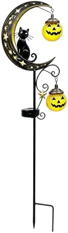 Halloween Solar Garden Stake Light Outdoor Halloween Decorations with Crescent Moon Black Cat Glowing Pumpkin Lantern Waterproof Metal Yard Decor Auto On/Off for Garden Lawn Pathway and Porch by NAVISOVL%C2%AE
