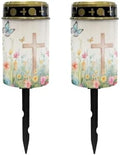 Poceacles Cross Solar Powered Cemetery Solar Candle, Memorial Floral Cross Butterfly, 2 Pack Waterproof Landscape Lights for Yard, Patio, Lawn, Home Decor by Poceacles