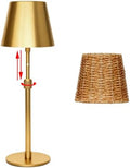 Outdoor Waterproof Rechargeable Cordless LED Table Lamp with Telescopic Pole and Wicker Shade, 5200mAh Touch Dimmable Battery Operated Table Light for Patio Restaurant Kitchen (Gold) by Unknown