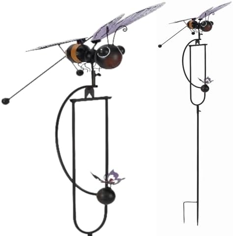 Red Carpet Studios Garden Art Small Bumblebee Balance Rocker Metal Garden Stake Yard Décor, 52.5” Tall, Purple Wings and Butterfly Cutout by RedCarpetStudios