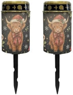 Poceacles Solar Lights Outdoor Christmas Lights for Cemetery LED Flameless Candle Cemetery Solar Pillar Candles Outdoor Decor, Christmas Highland Cow Candy Cane Print, 2 Pack by Poceacles