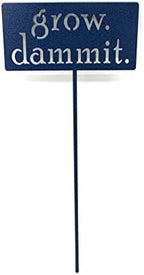 Grow. Dammit. Metal Garden Stake 20 to 28 Inches Tall (Small 20", Hammered Blue) - Image 2