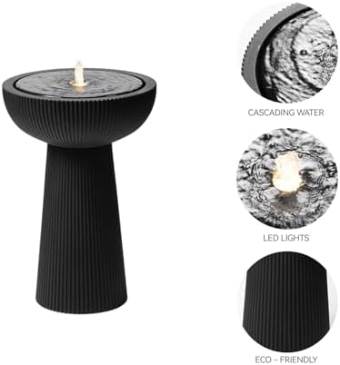 23.23" H Outdoor Water Fountain Made with Eco-Friendly Recyclable Materials, Polyethylene Bird Bath Bubbler Water Fountain Outdoor, Garden Decor with LED Light & Pump for Patio (Black) - Image 4