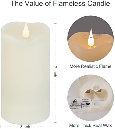 TECHLONG Flameless Candles with Remote Timer, 3D Moving Flickering Flame Battery Operated Candles Lasting 1000+ Hours, 3" x 7" Ivory Real Wax Electric LED Pillar Candles, Set of 2 - Image 2
