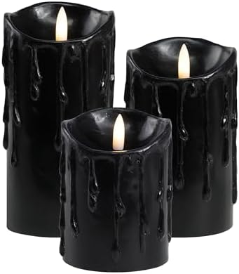 LumiPur Essentials Natural Glow Flameless Flickering Wax Drip Pillar 3 Pack LED Candles (3" x 4" 5" & 6") Black by LumiPur