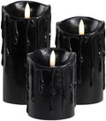 LumiPur Essentials Natural Glow Flameless Flickering Wax Drip Pillar 3 Pack LED Candles (3" x 4" 5" & 6") Black by LumiPur