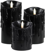 LumiPur Essentials Natural Glow Flameless Flickering Wax Drip Pillar 3 Pack LED Candles (3" x 4" 5" & 6") Black by LumiPur