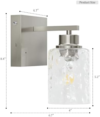 Hammered Glass Wireless Battery Operated Wall Sconces Set of Two Nickel - Image 7