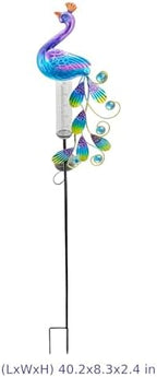 Garden Peacock Rain Gauge Stake Light, 40.2 in Outdoor Solar Powered Metal Lamp with Jewel Accents, Elegant Color Changing Yard Art Decor for Garden and Yard - Image 6