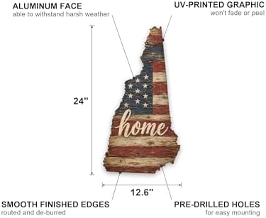 New Hampshire "Home" State Shape Sign — Vintage American Flag Wall Decor — UV-Printed Aluminum (Not Real Wood) — Patriotic State Pride Art for Indoors & Outdoors — Made in USA - Image 2