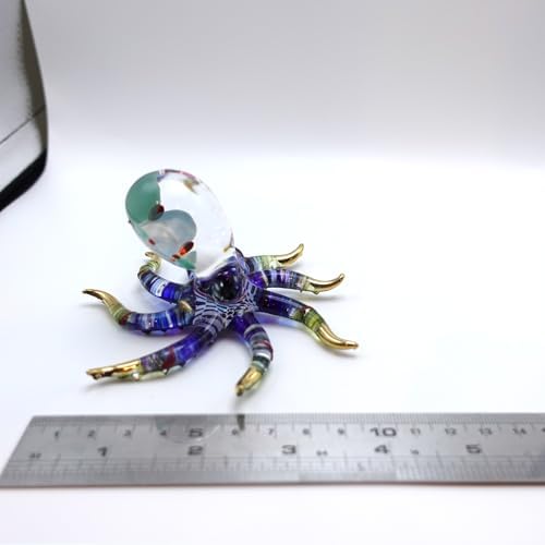 Octopus Glass Handmade Figurine – Detailed Hand-Painted Blown Glass Sea Animal Sculpture with 22K Gold Accents – Collectible Marine Life Art & Unique Ocean Gift Décor (4 inches Multi-Blue) - Image 2