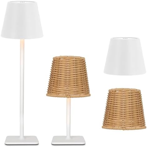 Mr. White Outdoor Waterproof Cordless Set of 2 Rechargeable Portable Top Touch Battery Operated Powered LED Table Lamp Desk Lamp Lights for Restaurant Kitchen Patio Dinner Dining (White 2 Pack) by Unknown
