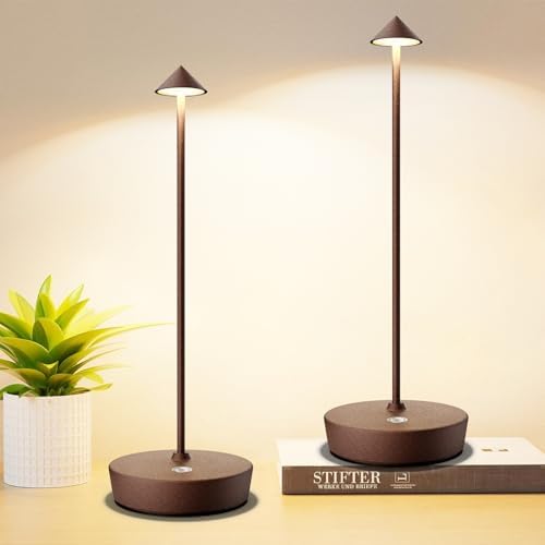 Set of 2 Cordless Rechargeable Led Table Lamp Battery Operated Light Rust by Tpczqj