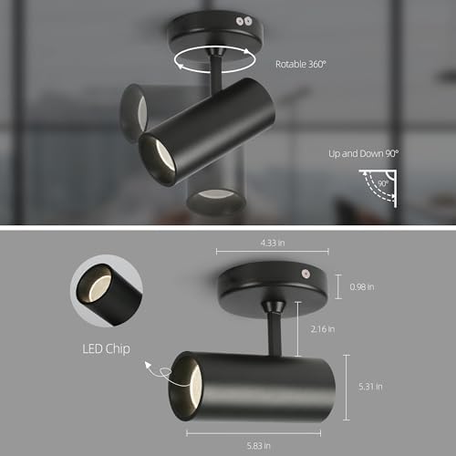 Aisilan 2 Pack LED Modern Directional Dimmable Spot Light Indoor, Adjustable Angle Wired Ceiling Spotlight Lamp for Living Room, Painting, Artwork Accent Lighting - Warm Light 3000K, 9W, CRI 97 - Image 2