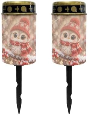 Poceacles Solar Lights Winter Holiday Decor Outdoor Solar Powered Outdoor Cemetery Stake Candle Grave Lamp Waterproof Grave Flameless Candle, Cute Owl Print, 2 Piece Set by Poceacles