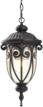 Vintage Bronze Outdoor Pendant Lights for Porch, 20 1/2" High Exterior Hanging Light Fixture with Adjustable Chain, Outside Ceiling Lantern with Seeded Glass for Patio, Entryway by GOALPLUS