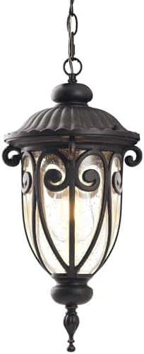 Vintage Bronze Outdoor Pendant Lights for Porch, 20 1/2" High Exterior Hanging Light Fixture with Adjustable Chain, Outside Ceiling Lantern with Seeded Glass for Patio, Entryway by GOALPLUS