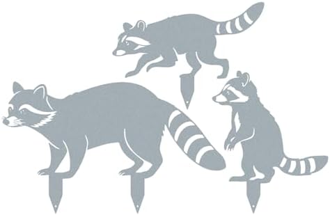 RealSteel - Garden Art Raccoon Family 3 Pack | Metal Yard Decor | Outdoor Garden Stakes | Wildlife Animal Decor | Custom Steel Art | Rust Resistant | Lawn Ornaments for Garden & Pathways (Silver) by RealSteel