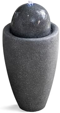 XBrand 26" Modern Sphere Water Fountain with LED Light – Indoor Outdoor Stone Texture Floor Fountain, Zen Bubbling Ball Water Feature for Garden Patio Porch - Gray by XBrandHomeGarden