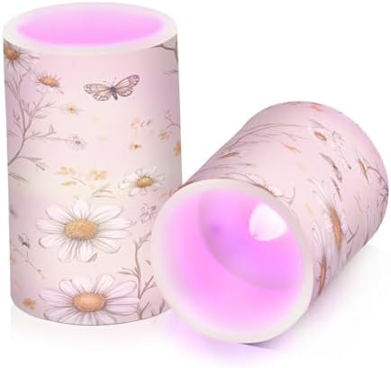 Rustic Daisy Flowers Beige Flameless Flickering Candle led Electronic Lights Battery Operated Flickering Remote Control for Outdoor (prop2) 2-Piecing Set - Image 2