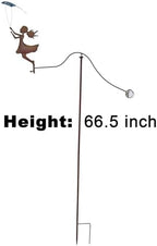 Metal Yard Balancer Garden Decorative Stakes 67", Rusty Treatment Iron Balancing Sculpture, Girl Flying Kite Balanced Stake, Present to Mother Sister Daughter as Park Lawn Patio Decor Art - Image 4