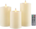 Flameless Pillar Candles Flickering with Remote Timer, Battery Operated LED Candles Up to 400 Hours, 3D Moving Flame Real Wax Candles, Set of 3, D3 x H4, 5", 6",Remote Included(Ivory) by CozierGlow