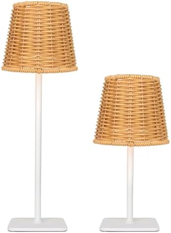 Mr.White Set of 2 Waterproof Outdoor Rechargeable Cordless Table Lamp with Wicker Shade, for Patio Restaurant Kitchen (White) by Unknown
