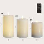 LumiPur Essentials Natural Glow Flameless Flickering Wax Pillar 6 Pack LED Candles (2X 3" x 4" 5" & 6") (Linen White, 6 Pack) - Image 3